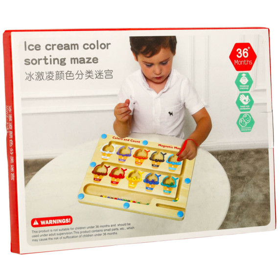 Oktató tábla színes fagylalt tölcsérekkel Inlea4Fun ICE CREAM COLOR SORTING MAZE