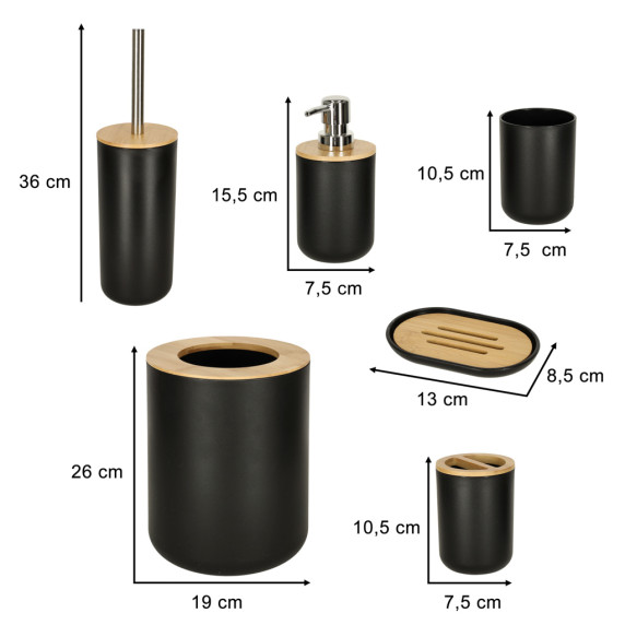 Fürdőszobai kiegészítő készlet 6 darabos - fekete/fa