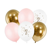 Léggömb, lufi készlet 1. születésnapra 6 darab 30 cm PARTY DECO - rózsaszín 