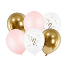 Léggömb, lufi készlet 1. születésnapra 6 darab 30 cm PARTY DECO - rózsaszín Előnézet