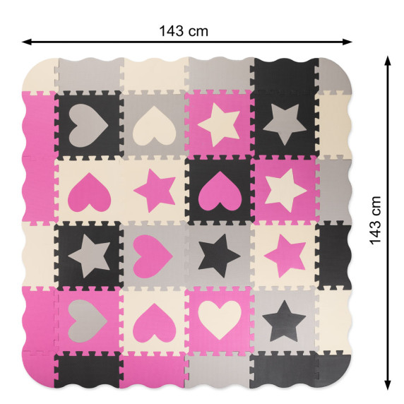 Habszivacs játszószőnyeg 143 x 143 cm 36 darabos Inlea4Fun - szürke/rózsaszín