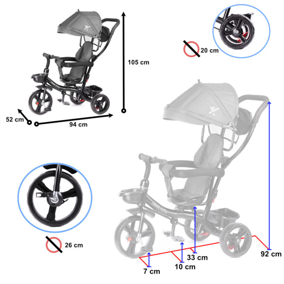 Tricikli TRIKE FIX LITE - Szürke