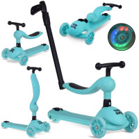 Háromkerekű roller 2az1-ben tolókarral és világító kerekekkel Inlea4Fun Tiny Bike - kék 