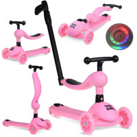 Háromkerekű roller 2az1-ben tolókarral és világító kerekekkel Inlea4Fun Tiny Bike - rózsaszín 