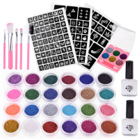 Csillám tetováló készlet 24 színű Inlea4Fun GLITTER TATTOS KIT + Sablonok  