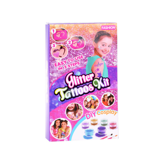 Csillám tetováló készlet 24 színű Inlea4Fun GLITTER TATTOS KIT + Sablonok 