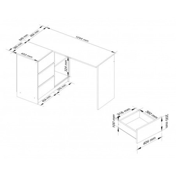 Sarok íróasztal balos 124,5 x 77 x 85 cm AKORD CLP B16 - sonoma tölgy/fehér
